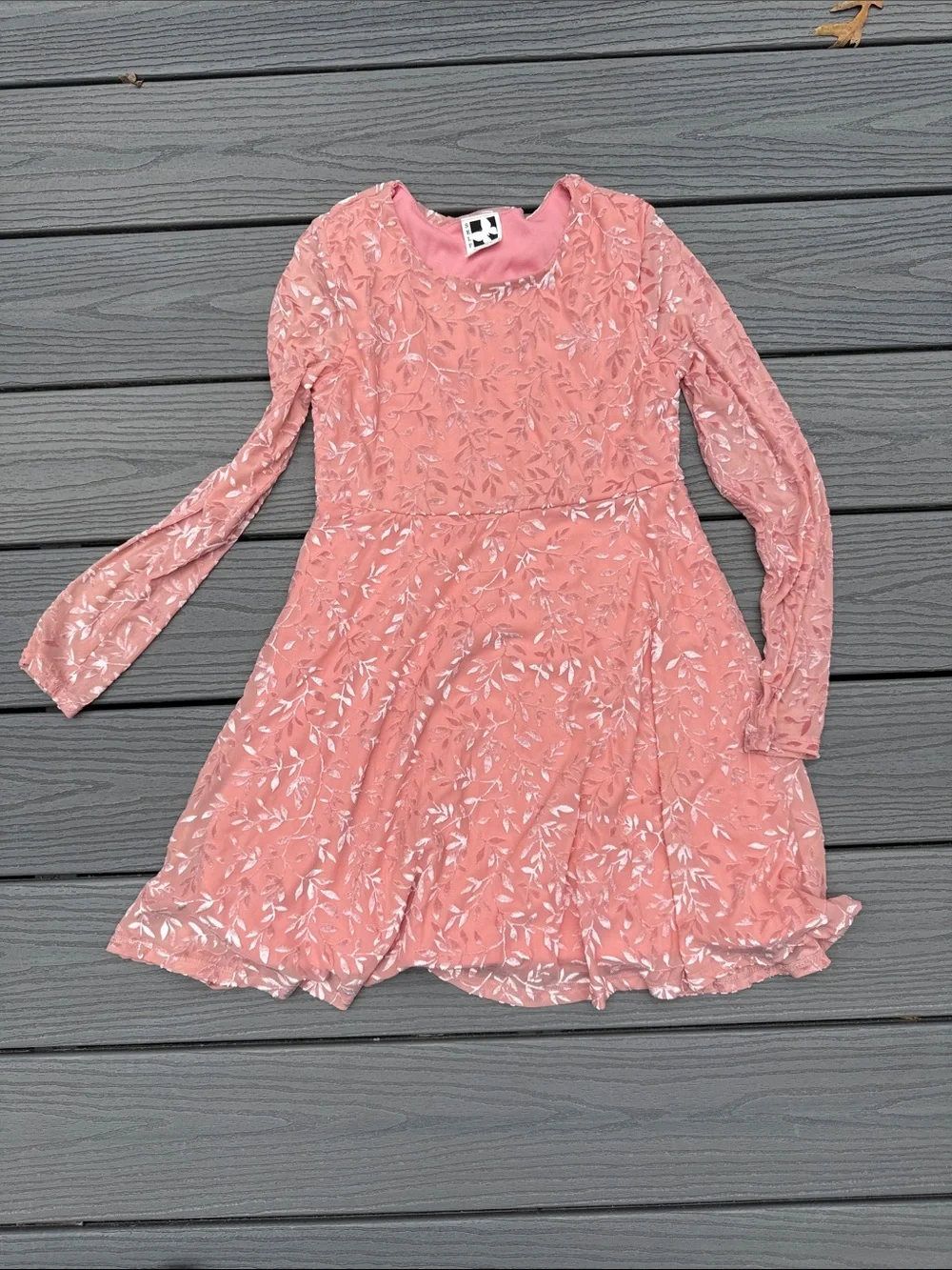 Self Esteem Girls Pink Lace Floral Long Sleeve Dress